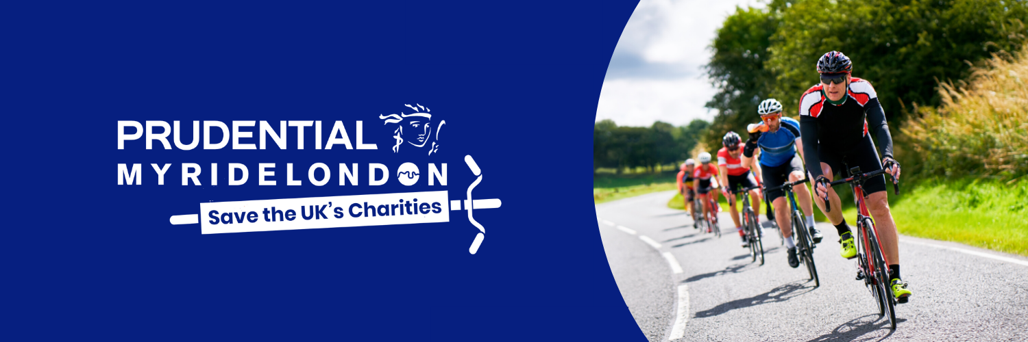 Image shows the Prudential RideLondon logo along with a picture of cyclists on a country lane.