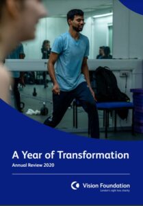 The front cover of our 2020 Annual Review: A year of transformation. The image on the cover is of supporter Naqi taking part in a training session for the marathon.
