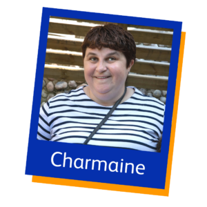 Headshot of Charmaine edited onto a polaroid graphic.