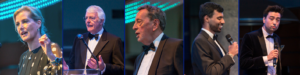Collage of HRH The Countess of Wessex, Sir John Major, Lord David Blunkett, Naqi Rizvi and Michael Smith speaking at the lectern