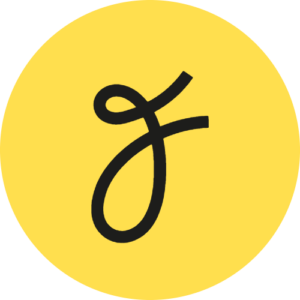 Farewill logo. A curly black letter F on a mustard yellow background