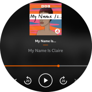 Screenshot of the "My name is..." podcast on BBC Sounds' website. The episode is "My name is Claire". 