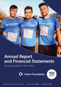 The front cover of the annual financial report for the year ending 31 March 2021. The main image is of three friends posing for the camera with their arms around each other.