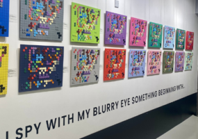 "I spy with my blurry eye..." wall featuring a colourful mix of braille art.